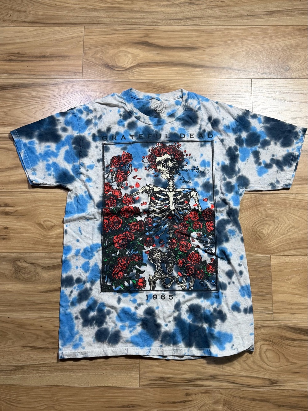 Grateful Dead Blue Tie-Dye Skeleton Roses Kids T-Shirt
